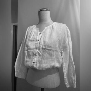 Zara white 💯 % linen Button-Up Blouse
